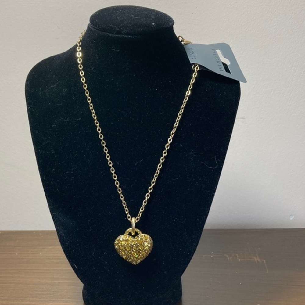 Pilgrim Gold Heart Necklace with Sparkling Pendant